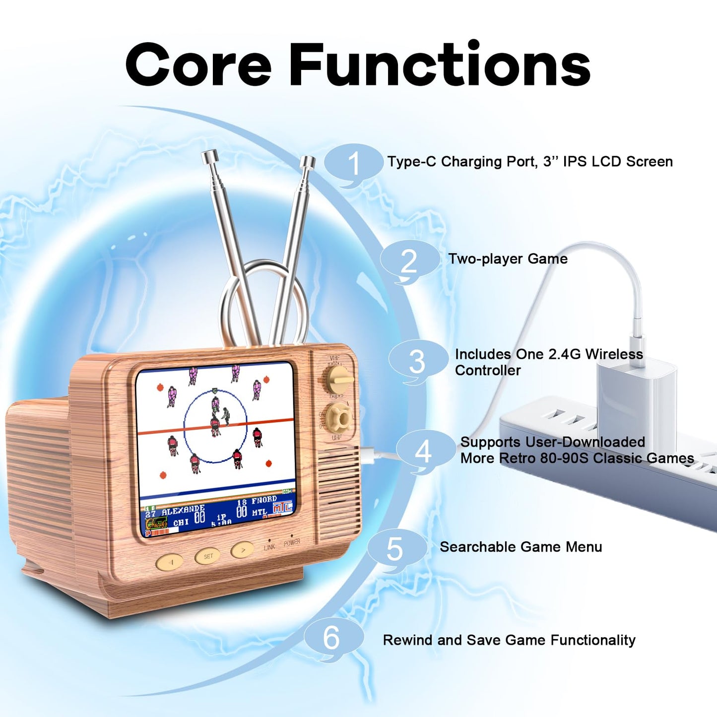 Mini TV Retro Handheld Game Console -JALECO Licensed Classic Games, Portable Gaming Toy with TF Card to Expand 80s 90s Games, Support Two Players &