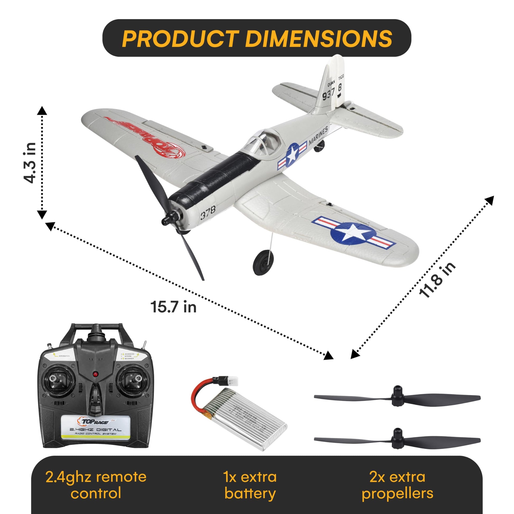 Top Race Remote Control Airplane - Ready to Fly 4 Channel RC Plane for Adults - Advanced Foam Construction - Remote Controlled War Cessna P51 Mustang