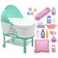New Adventures Little Darlings: 12" Bassinet Baby Doll Set - Teal, Pink, Stars - Soft Body Doll, Plastic Bassinet, Accessories, Toddler Kids Ages 2+