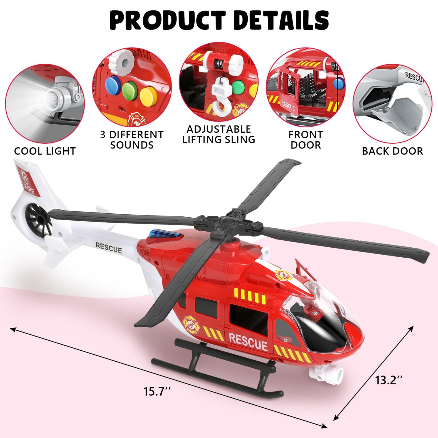 Ximoeo Helicopter Toys for Kids 3-5 with Light Up Sounds Large Fire Helicopter Police Toys Rescue Vehicles Toys Airplane for Toddler Boy Toys Birthday