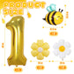 DANIUBE 9PCS Bee Balloons, Bee, White and Yellow Daisy Flower, Number 1 Foil Balloons for Baby Shower, 1st Birthday Party Decorations Supplies.