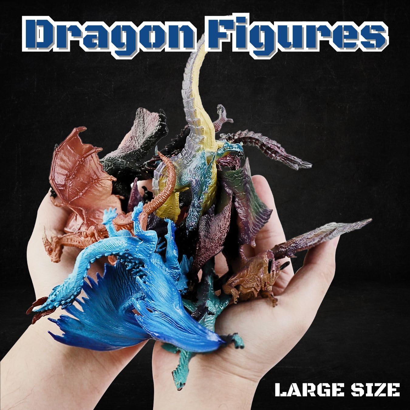 Liberty Imports 12 Pcs Dragon Toy Figures, 5" Large Realistic Hand Painted Mythical Figurines, Assorted Designs for Kids Party Favors & Cake Toppers