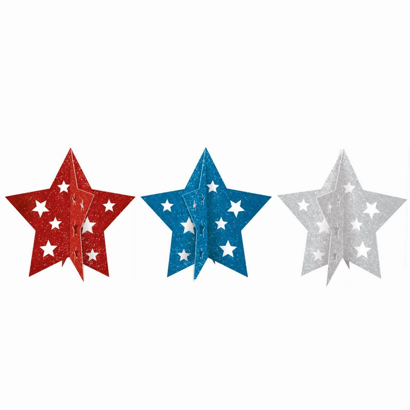 Amscan Patriotic Pride Glitter Paper Mini 3D Centerpieces - 5" (3 Pc) - Perfect for Celebrating American Holidays & Events