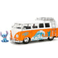 Jada Hollywood Rides Disney Stitch Volkswagen Bus - 1:24 Scale Die-Cast Model with Opening Doors & Die-Cast Stitch Figure - Toy for Collectors & Kids