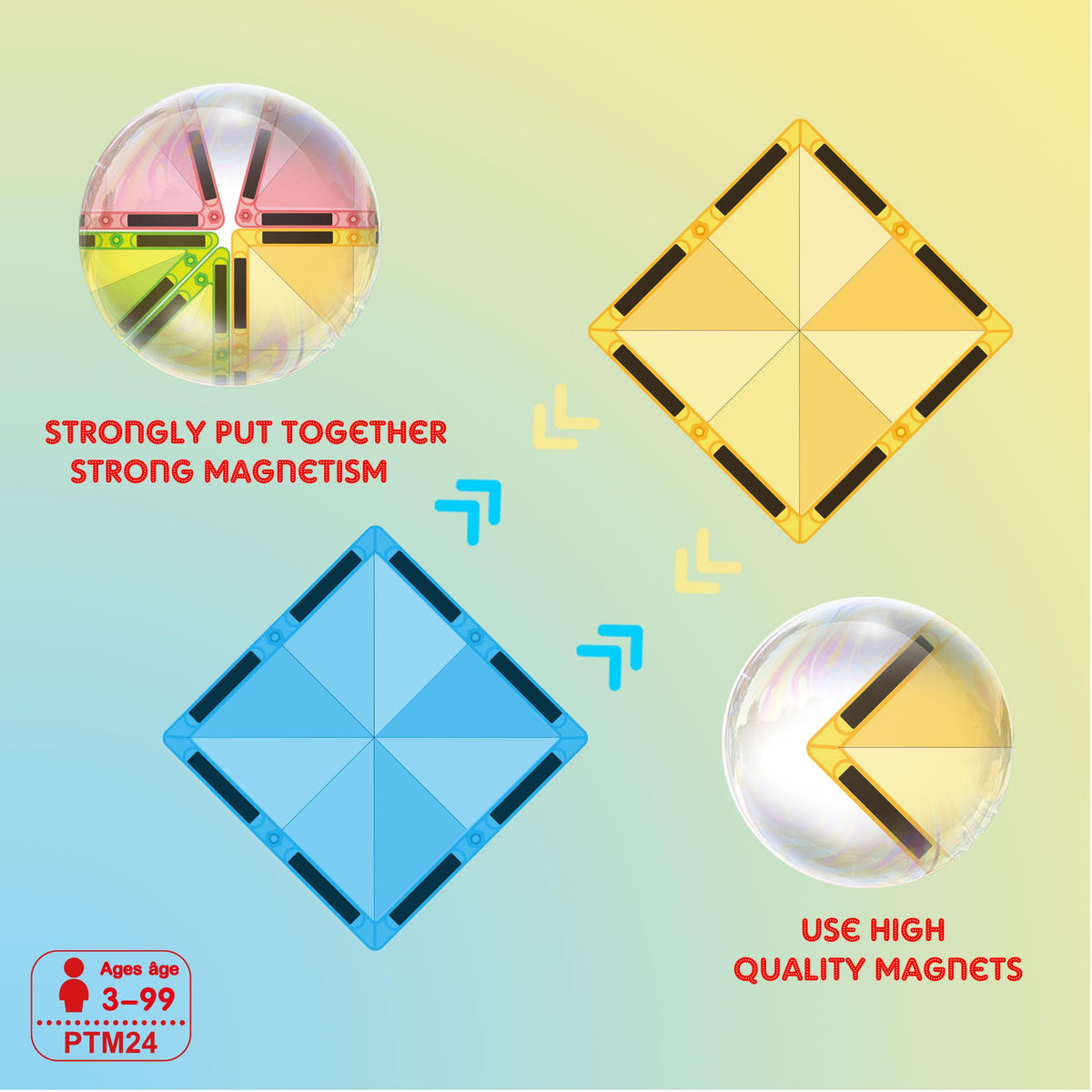 PicassoTiles Magnetic Tile 24pc Mini Diamond Magnetic Building Blocks Set Travel Size STEM Educational Construction Toy Portable Hands On Learning