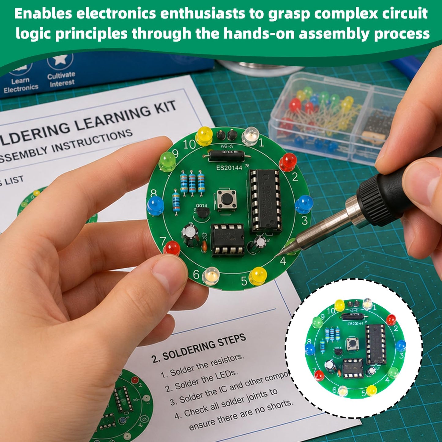 4Pcs Soldering Practice Kit, DIY NE555 CD4017 Lucky Electronic Rotary Wheel Project with Colorful LED Lights, Practical STEM Circuit Board Training