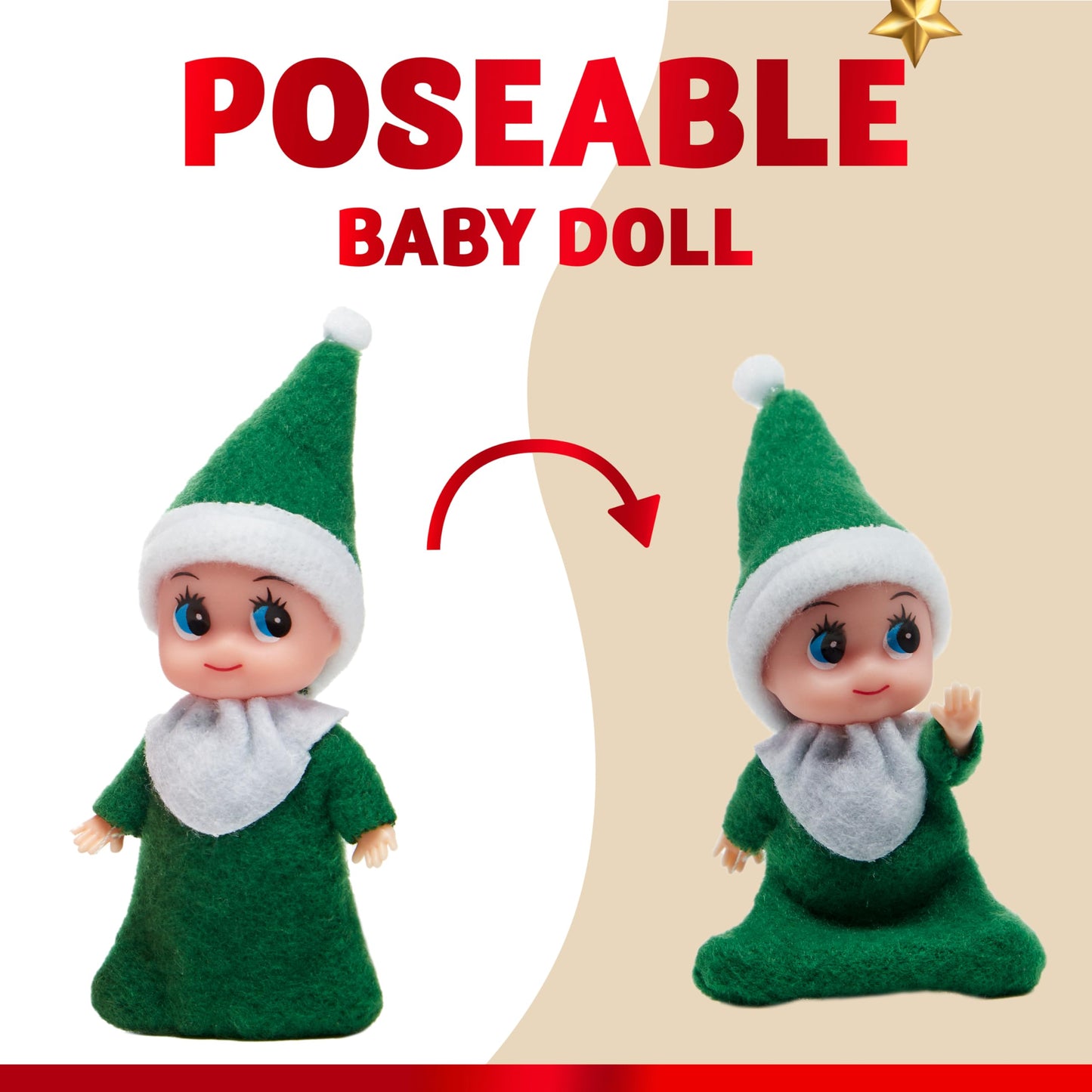 JOYIN Christmas 2PCS Tiny Elf Doll Christmas with 1 Red and 1 Green Elf Doll, Holiday Decoration Accessories Tiny Gift for Girls Boys Kids Adults