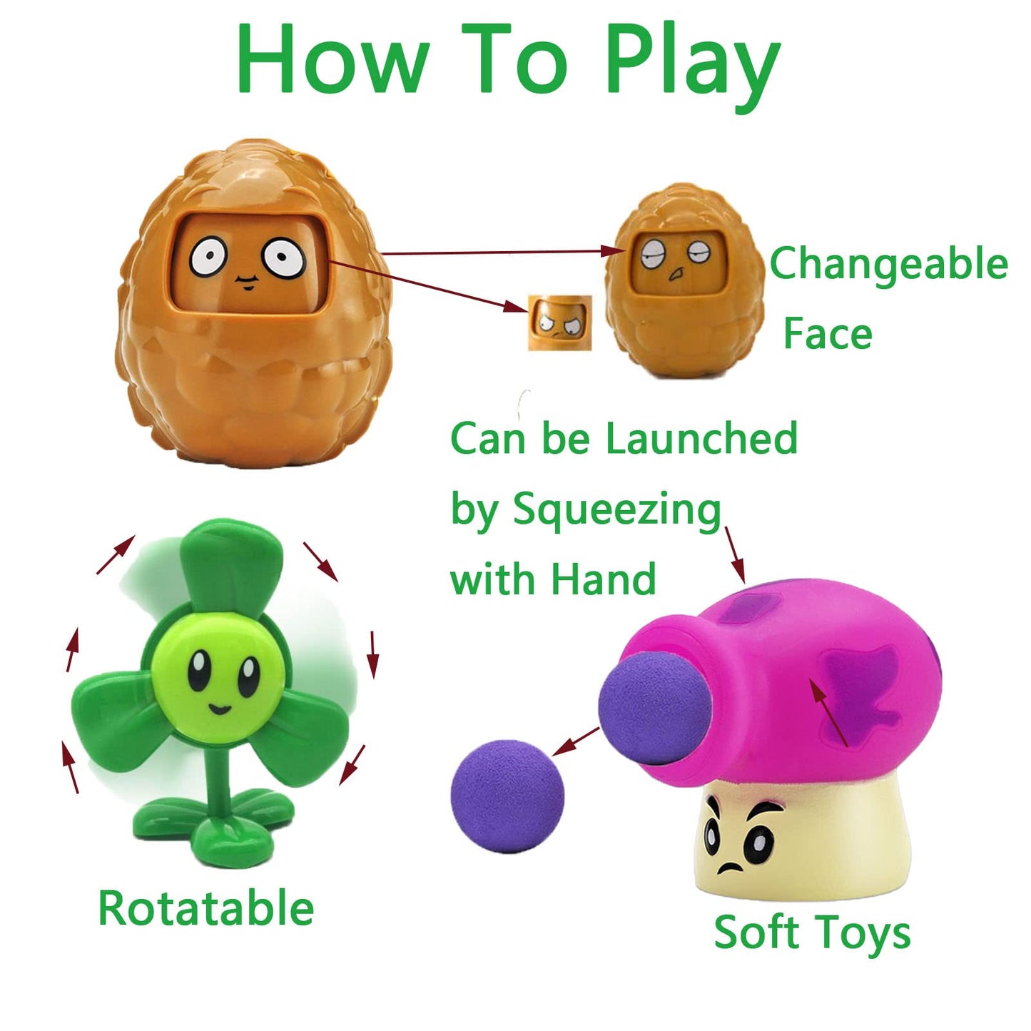 JHESAO 7 PCS Plants and Zombies Toys Action Figures PVZ Toys Set 1 2 Series Great Gifts for Kids and Fans,Birthday and Christmas Party