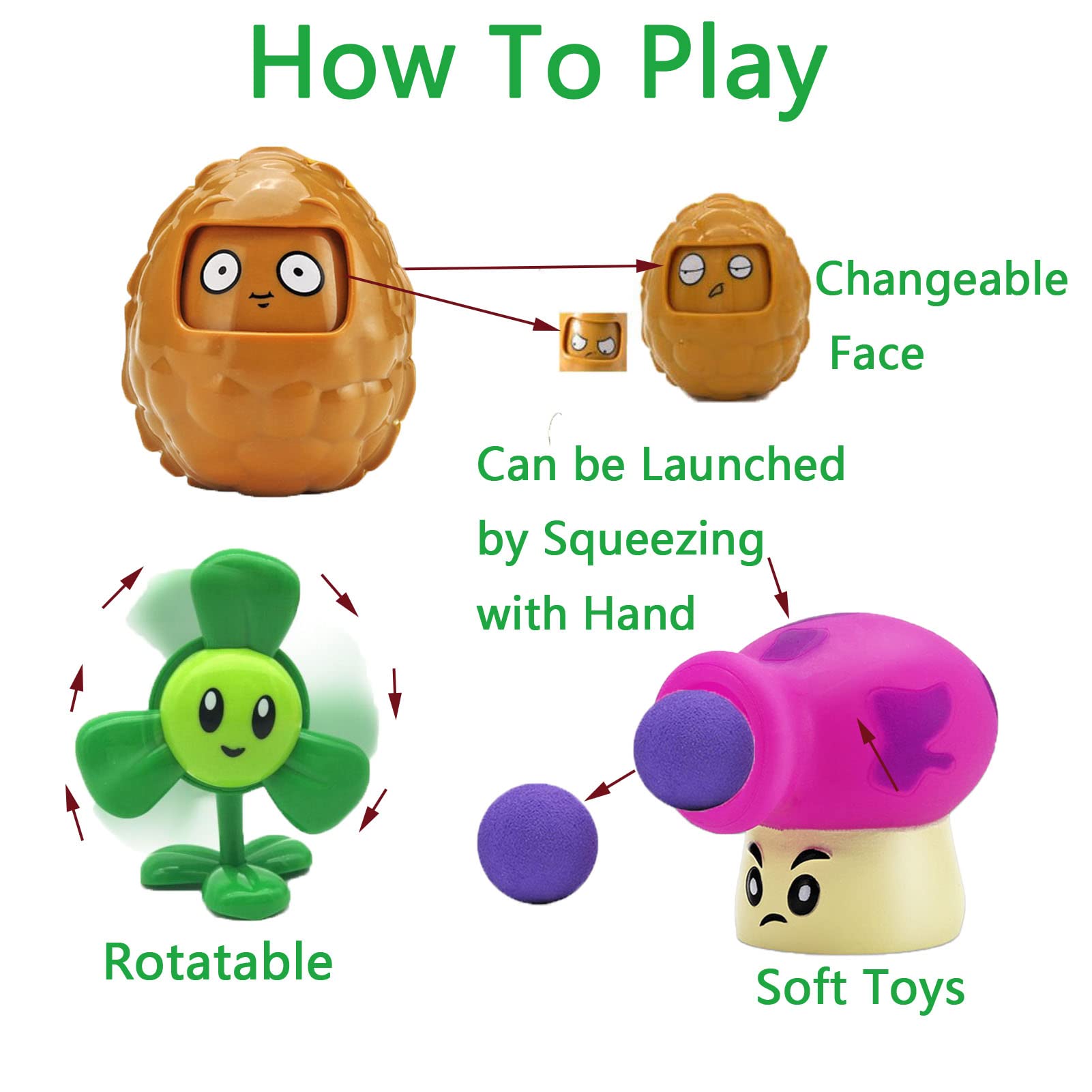 JHESAO 7 PCS Plants and Zombies Toys Action Figures PVZ Toys Set 1 2 Series Great Gifts for Kids and Fans,Birthday and Christmas Party