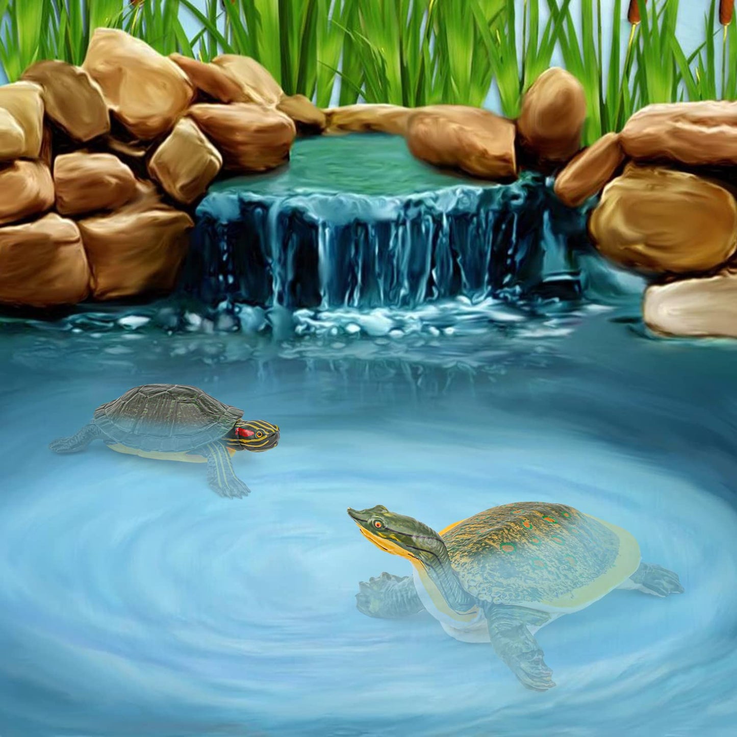 GUFOPONAS Large Turtle Toys for Kids 2PCS Realistic Plastic Red-Eared Slider Tortoises Figurine Brazilian Tortoise Figurines Plastic Turtles Toys
