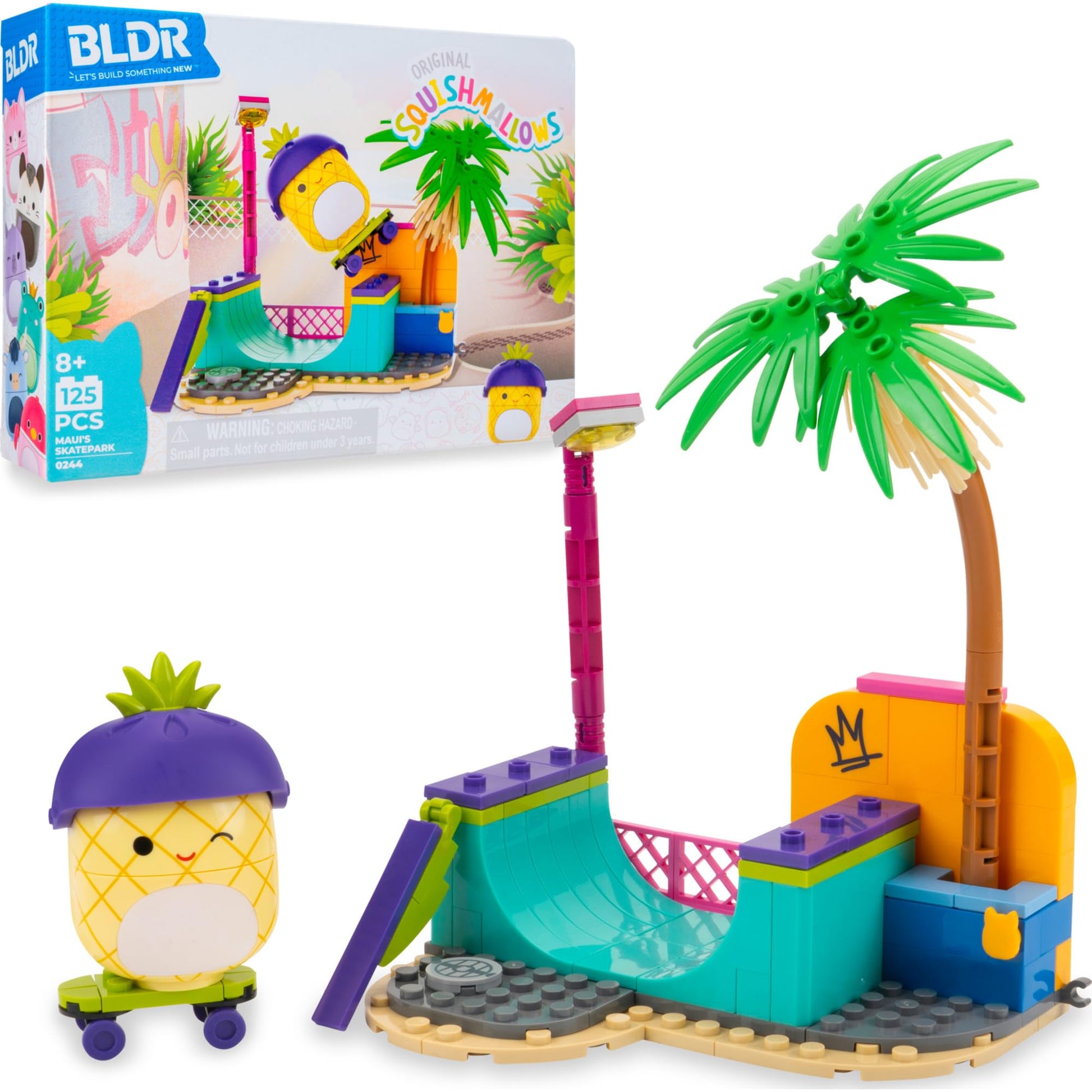 BLDR Squishmallows Maui's Skatepark Building Set - Maui The Pineapple Buildable Figure - Squishmallows Fans 8+, 0244