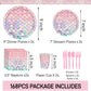 168 Pcs Mermaid Birthday Party Decorations Plates Set for 24 Princess Girls