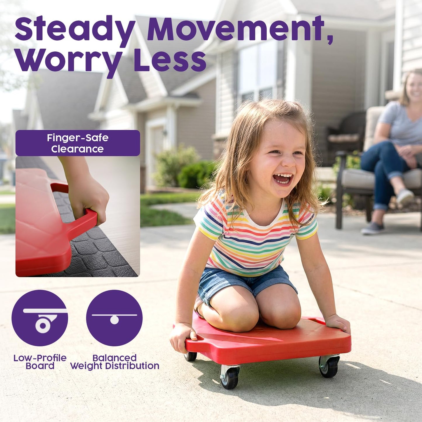 Hurtle Scooter Board for Kids with Safety Handles - Heavy Duty Gym Floor Scooter with 360° Wheels for PE, Indoor Active & Sensory Play - Supports 200