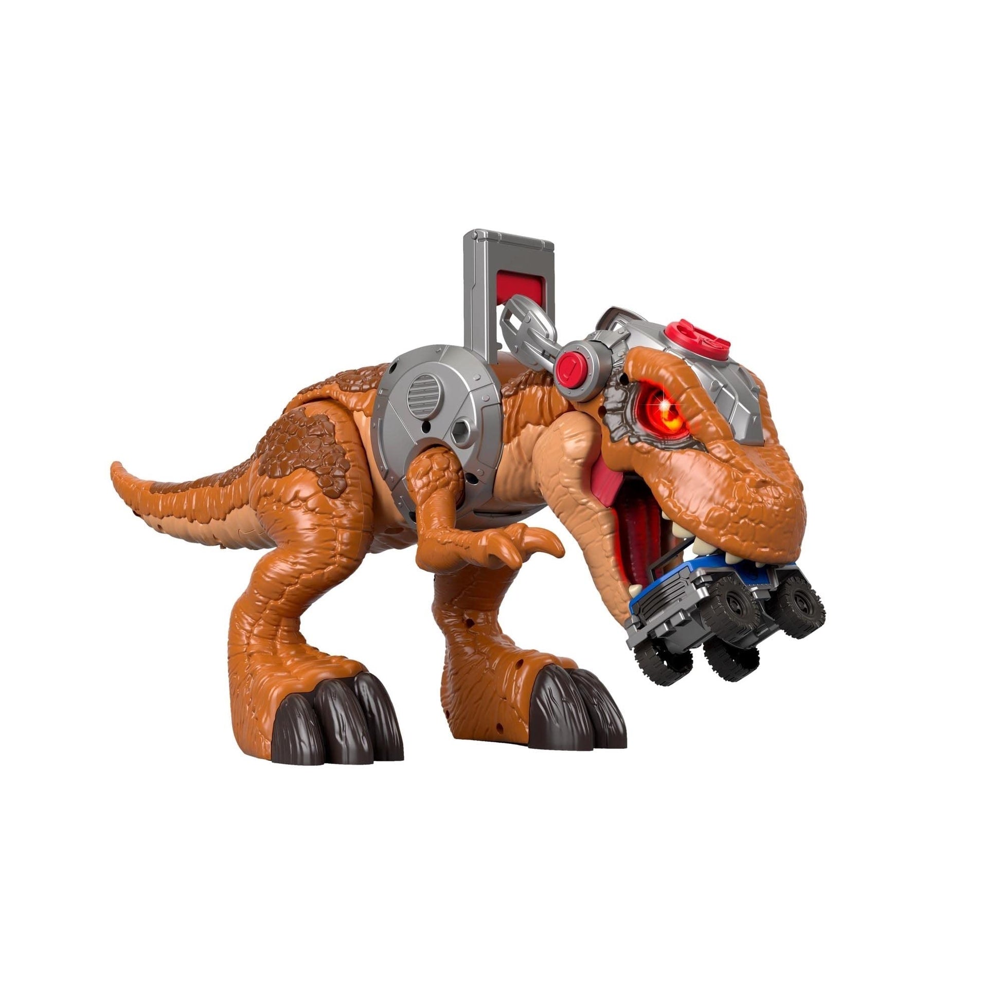 Fisher-Price Imaginext Jurassic World T. rex Dinosaur Toy with Owen Grady Figure, Light-Up Eyes & Chomping Action for Ages 3+ Years, 7-Piece Set