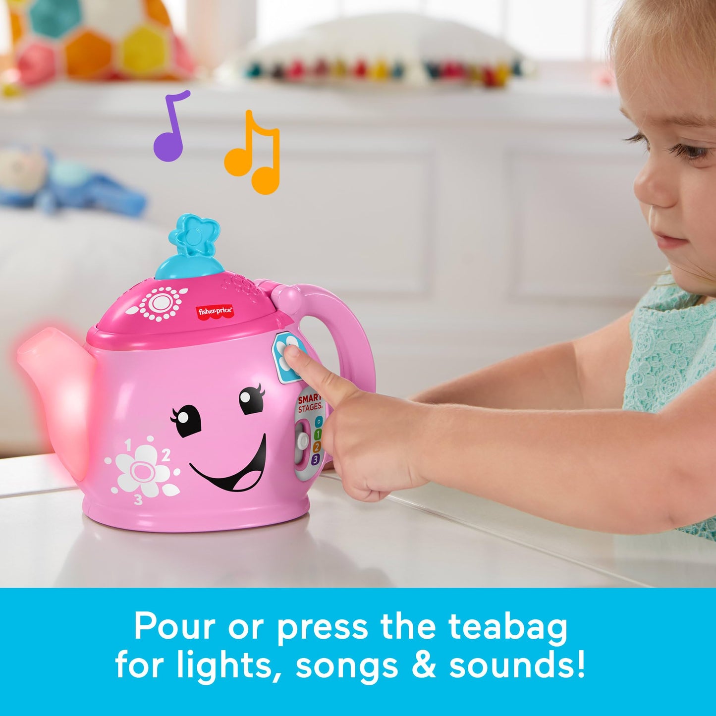 Fisher-Price Toddler Toy Laugh & Learn Sweet Manners Tea Set with Smart Stages Learning Songs for Pretend Play Kids Ages 18+ Months
