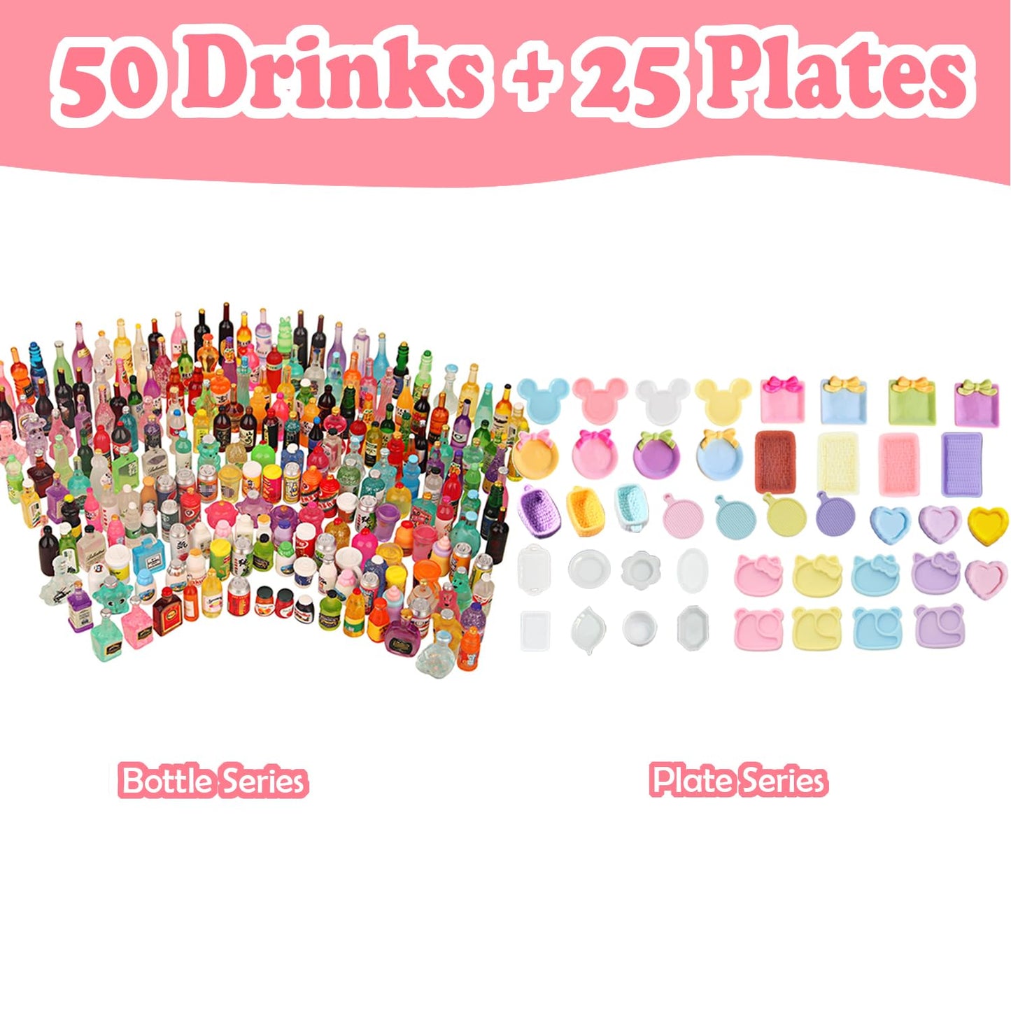 250Pcs Mini Food Miniatures Food Drinks Bottles Toys Doll House Accessories 1:12 Playset Kitchen Game Pretend Play Party Mini Things Stuff Tiny Baking