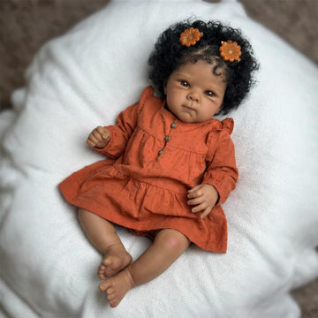 TFJS Lifelike Reborn Baby Dolls Black Girl Silicone Full Body 18 Inch Realistic Newborn Girl Brown Skin Weighted Real Life African American Baby Dolls