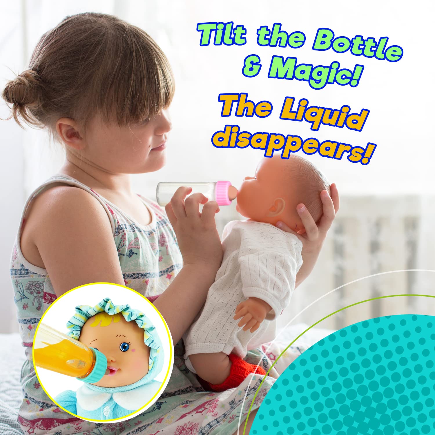JA-RU Magic Baby Doll Bottles (4 Pack) - Milk and Juice Bottles, Baby Doll Accessories