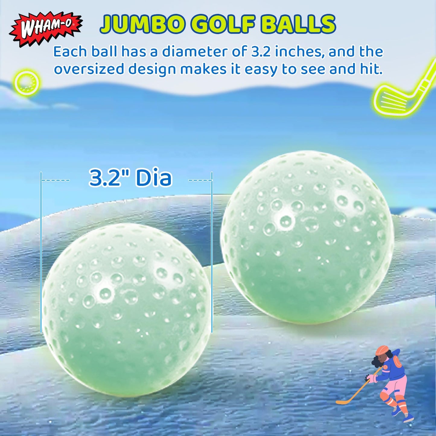Wham-O Winter Outdoor Snow Golf Game Set for Kids and Adults, Backyard Golf Set for Fun Winter Activity, Includes 2 Golf Balls, 2 Golf Clubs, and 3
