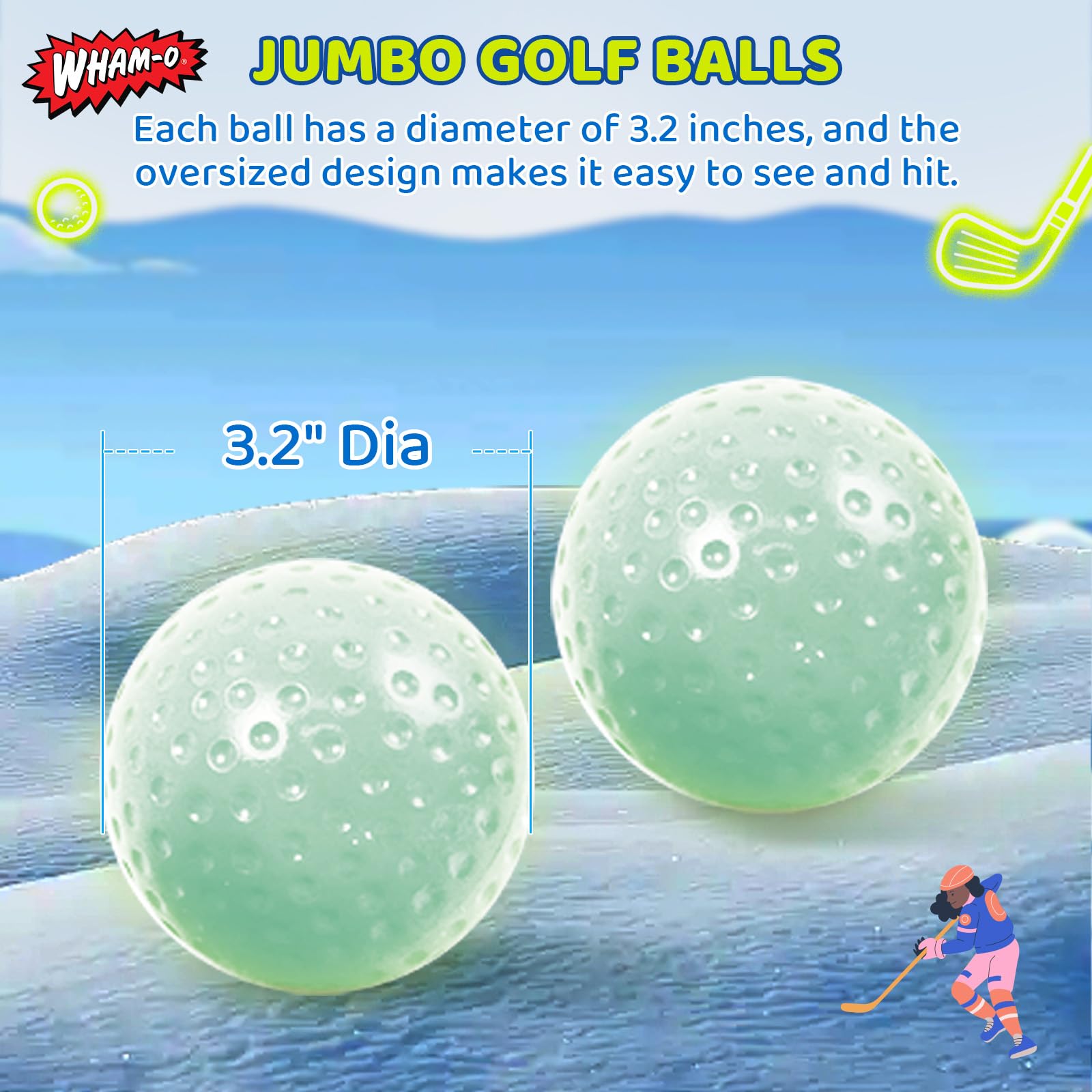 Wham-O Winter Outdoor Snow Golf Game Set for Kids and Adults, Backyard Golf Set for Fun Winter Activity, Includes 2 Golf Balls, 2 Golf Clubs, and 3
