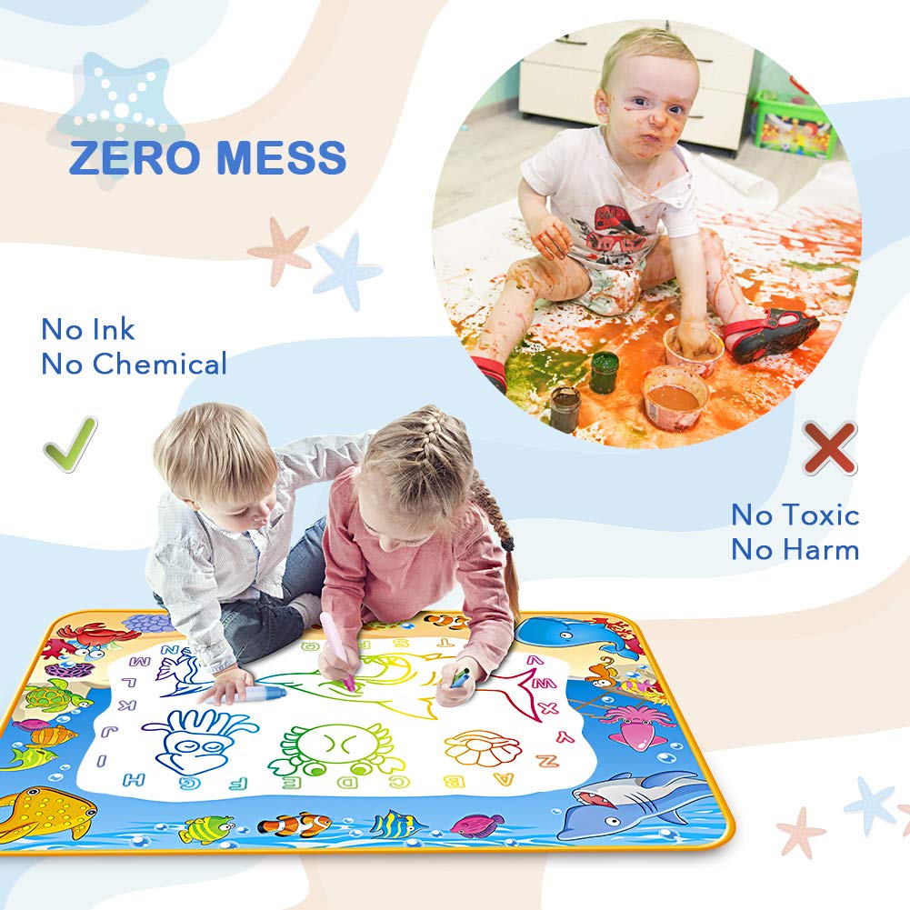 Water Doodle Mat - Kids Painting Writing Color Doodle Drawing Mat Toy Bring Magic Pens Educational Toys for Age 3 4 5 6 7 Year Old Girls Boys Age