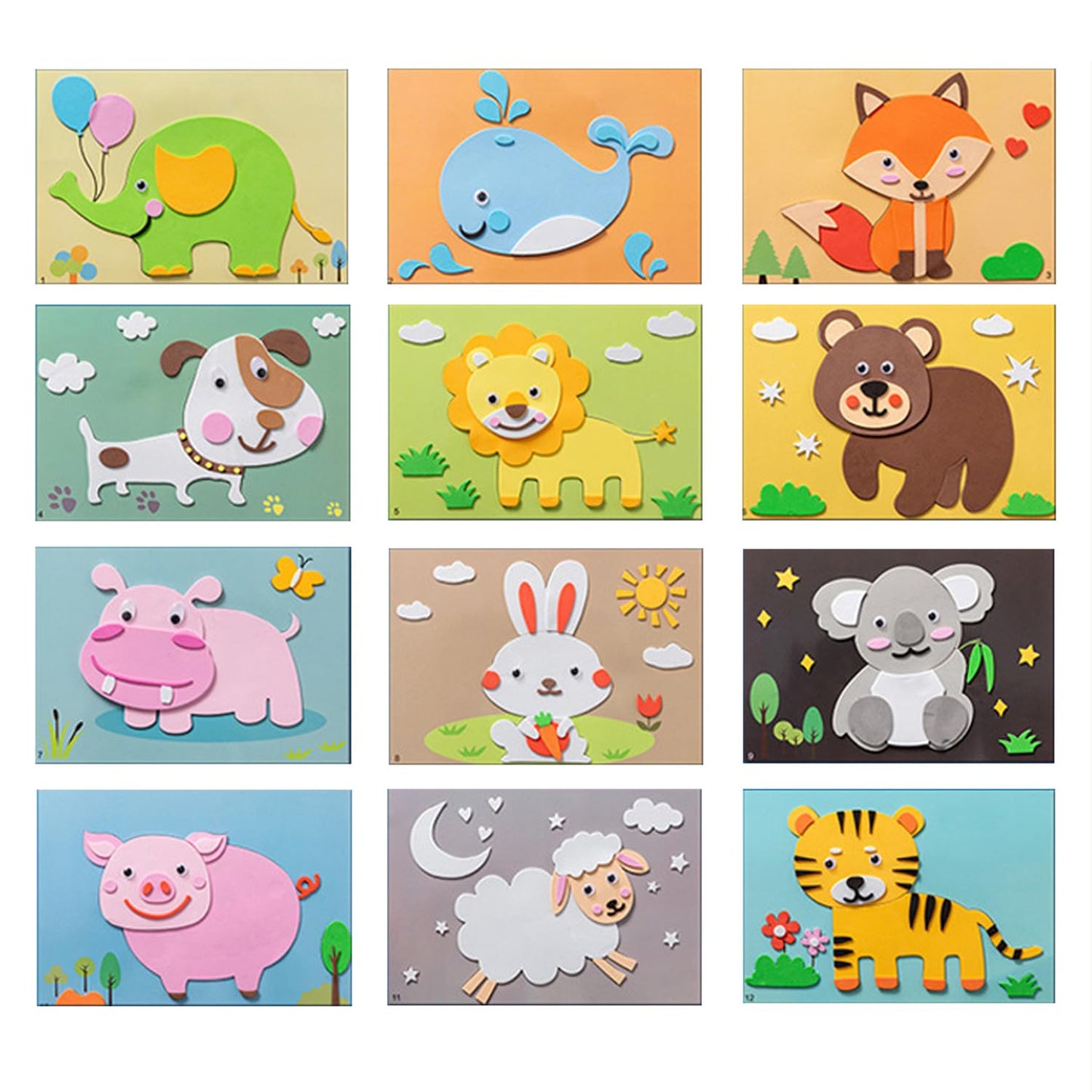 Lovyan 3D EVA Foam Stickers for Toddlers 12PCS Sticky Foam DIY Craft Preschool Art Class Drawing Sticker Puzzle Art Kit for Kids Boys Girls (Animals)