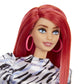 Barbie Fashionistas Doll #168 with Smaller Bust & Long Red Hair, Zebra-Striped Dress & Accessories Including Large Hoop Earrings & Slip-on Shoes