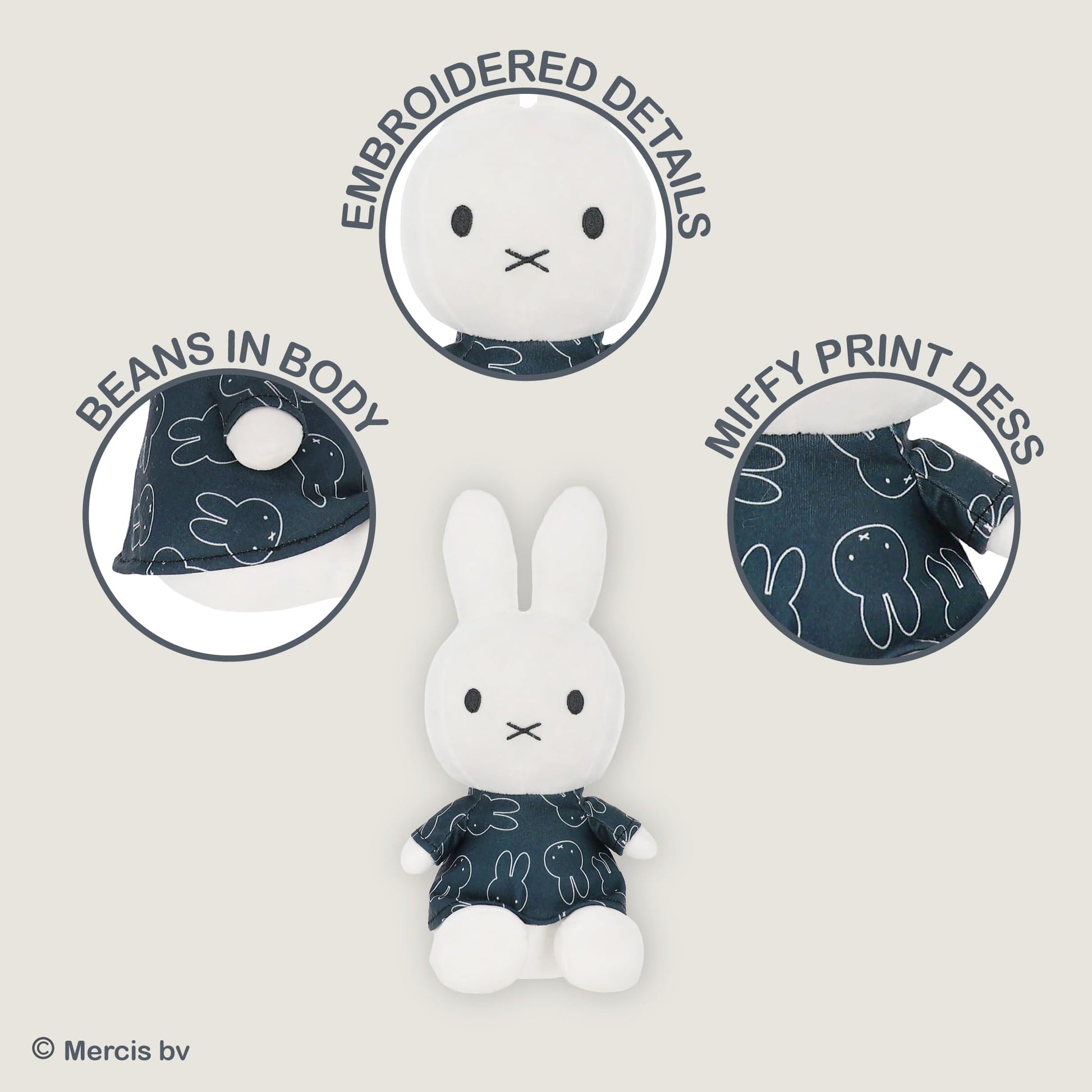 Kids Preferred Miffy Plush 12" - Black and White Dress, Super Soft Material, Embroidered Details, Beans in Bottom, Ages 0 Months and up, 12 in