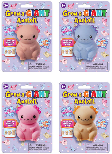 Playmaker Toys - Grow a Giant Axolotl, Water Growing Toy, Set of 4 Colors