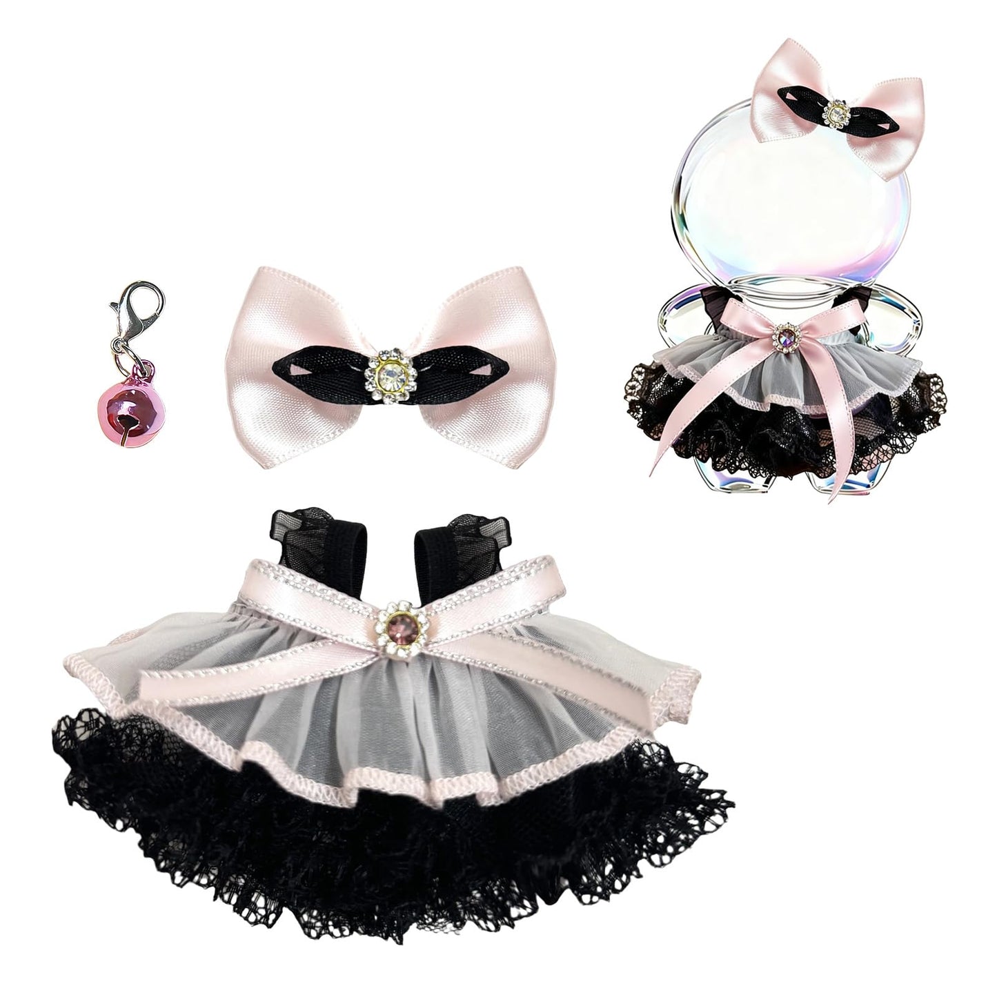 Dress Set Clothes for 17cm Doll(No Dolls) Fashionable and Cute high-end Dresses?The Set has 3 Accessories, Including a Dress, a Bow on The Head,