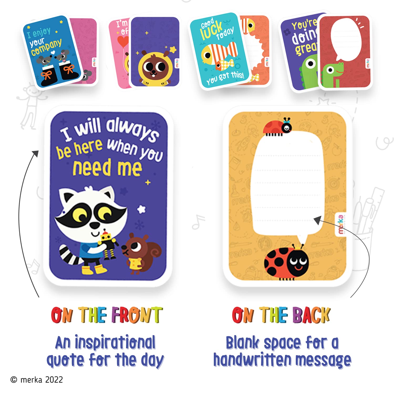 merka Lunch Notes for Kids - 50 Multicolor 3.5" x 2.5" Lunch Box Notes - Motivational & Inspiring Daily Affirmations