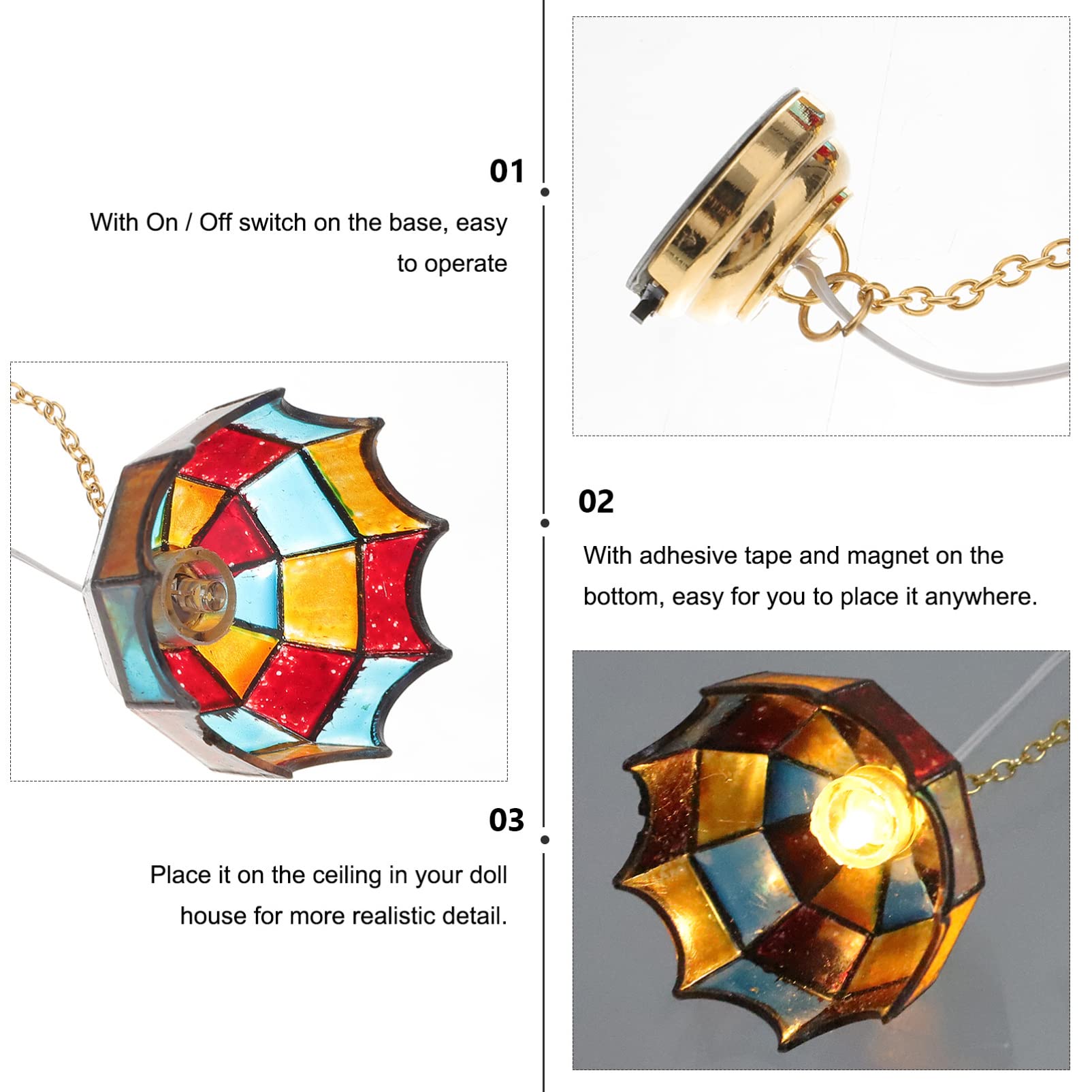 Uonlytech Mini Adornment Miniature Ceiling Light Tiny Chandelier for Dollhouse Led Hanging Lamp with on/Off Switch Adhesive Tape and Magnet Base 3.93