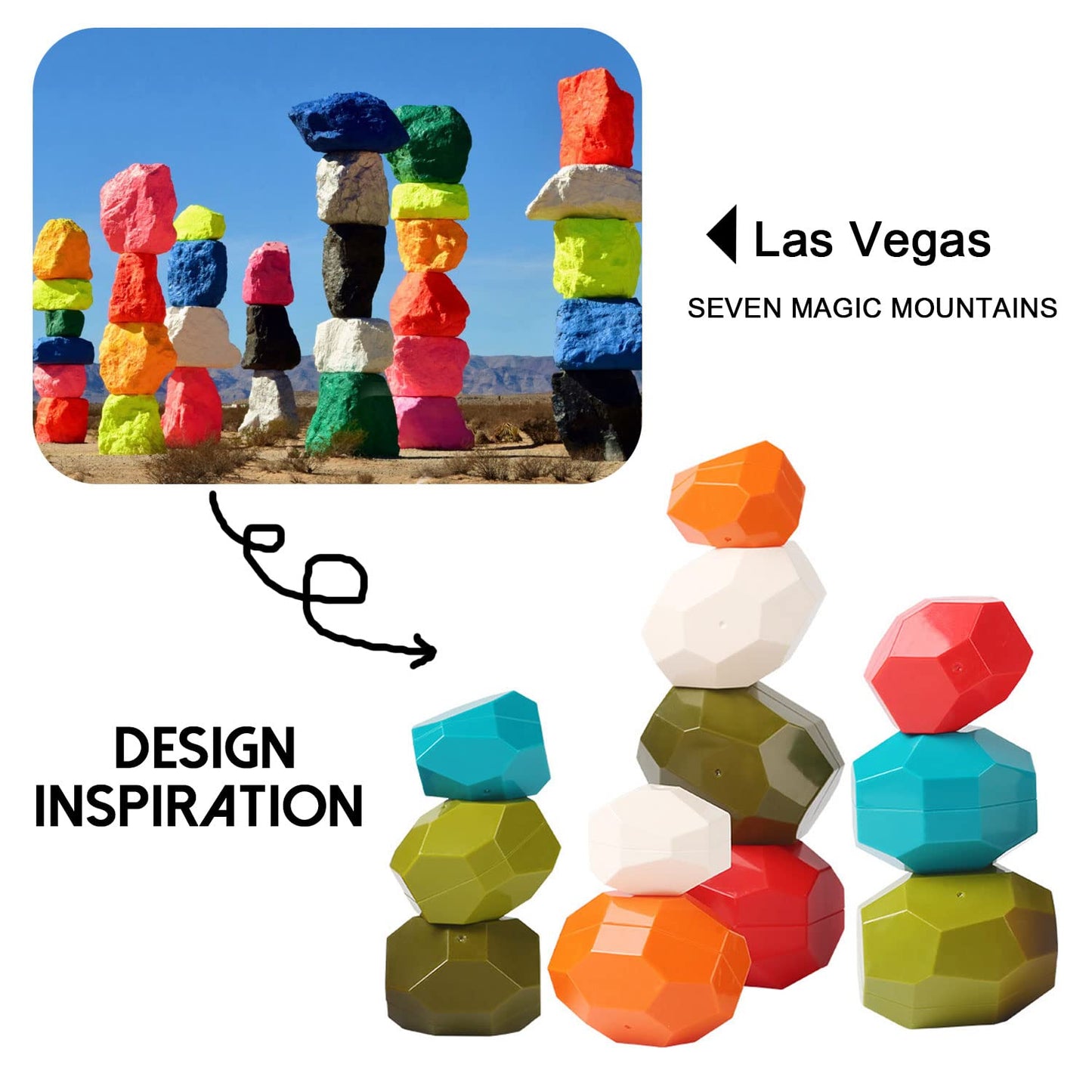 Tucimibo Jumbo Balancing Stones Toy Set, Polyhedral Plastic Stacking Rocks Educational Creative Preschool Arts Learning Sensory Building Blocks Puzzle
