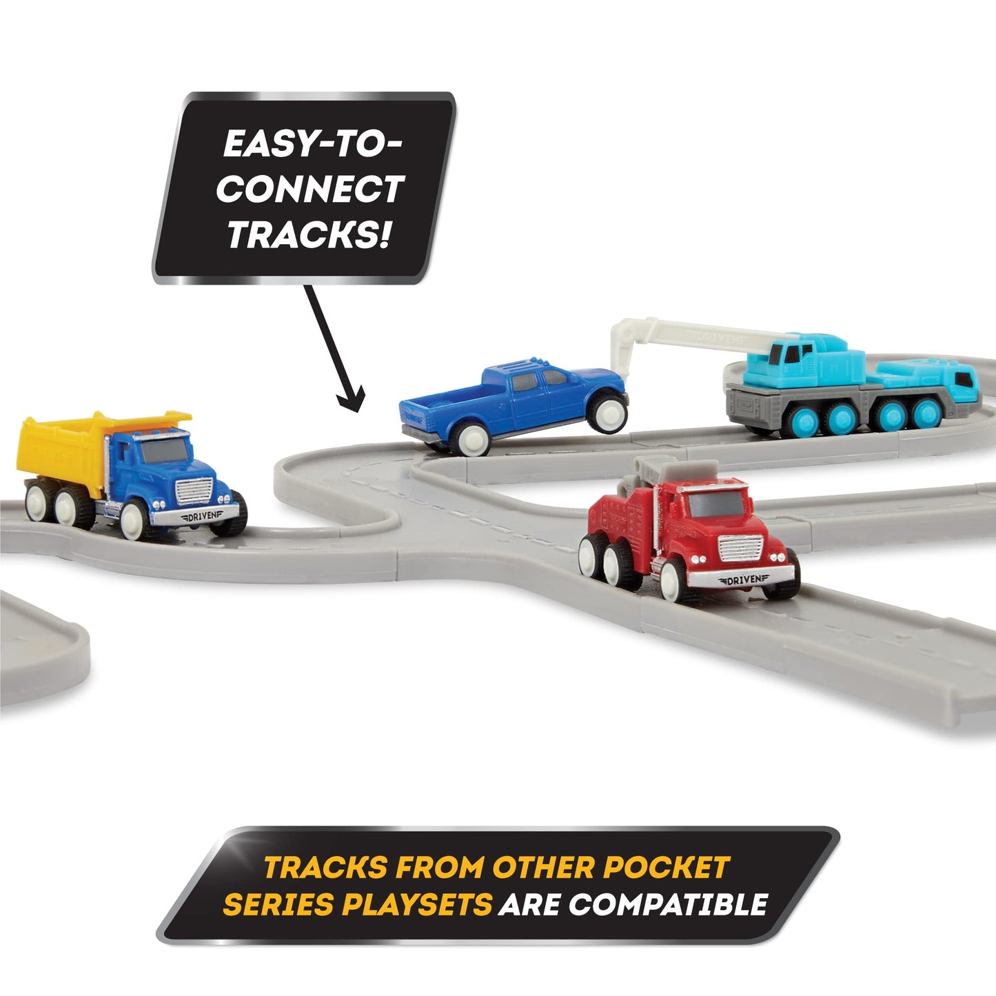 DRIVEN by Battat Pocket Pack Playset, 61-Piece Mini Car Track Toy, Mix