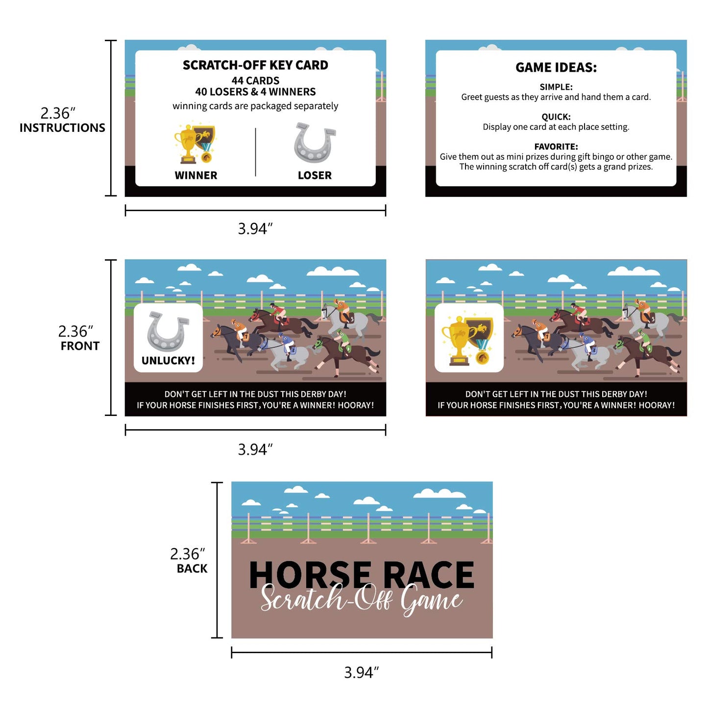 M1NTP1US + 88PCS Kentucky Horse Derby Party Supplies Game - Horse Racing Scratch-Off Cards