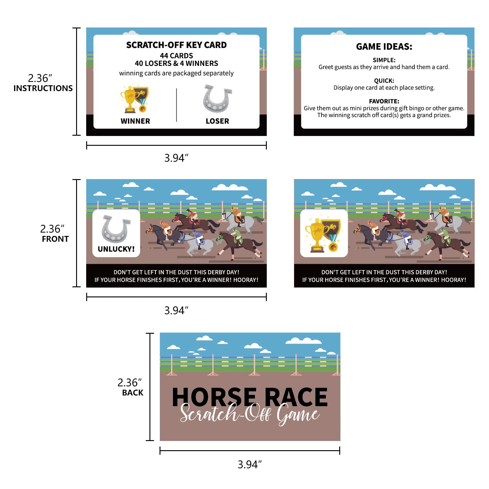 M1NTP1US + 88PCS Kentucky Horse Derby Party Supplies Game - Horse Racing Scratch-Off Cards