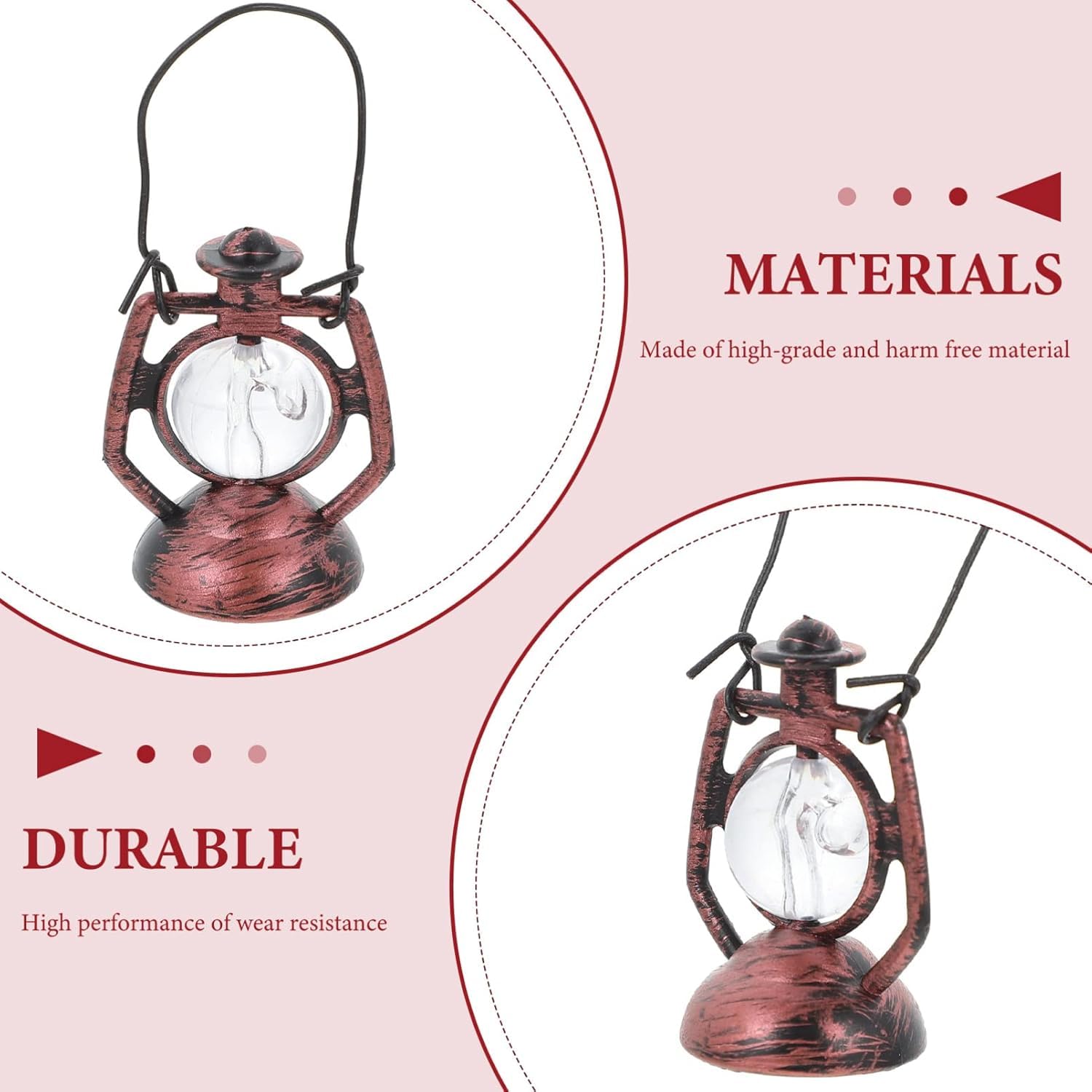 3 Pcs Mini Dollhouse Lanterns - Red Copper Kerosene Lamp Micro Landscape Ornaments for Fairy Garden, Halloween, Christmas, Diorama, Terrarium, Porch