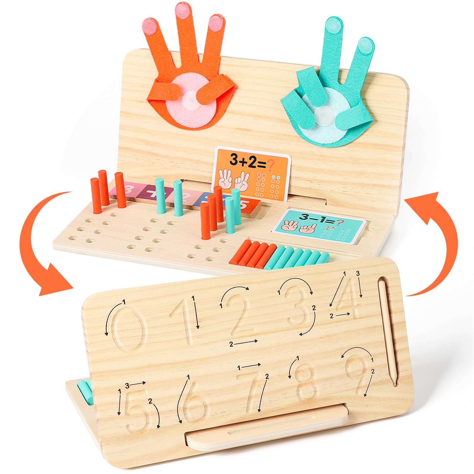WudBudz Montessori Learning Toys for Toddlers, Double-Sided Preschool Educational Math Manipulatives Number Counting Blocks, Finger Counting Math Toys