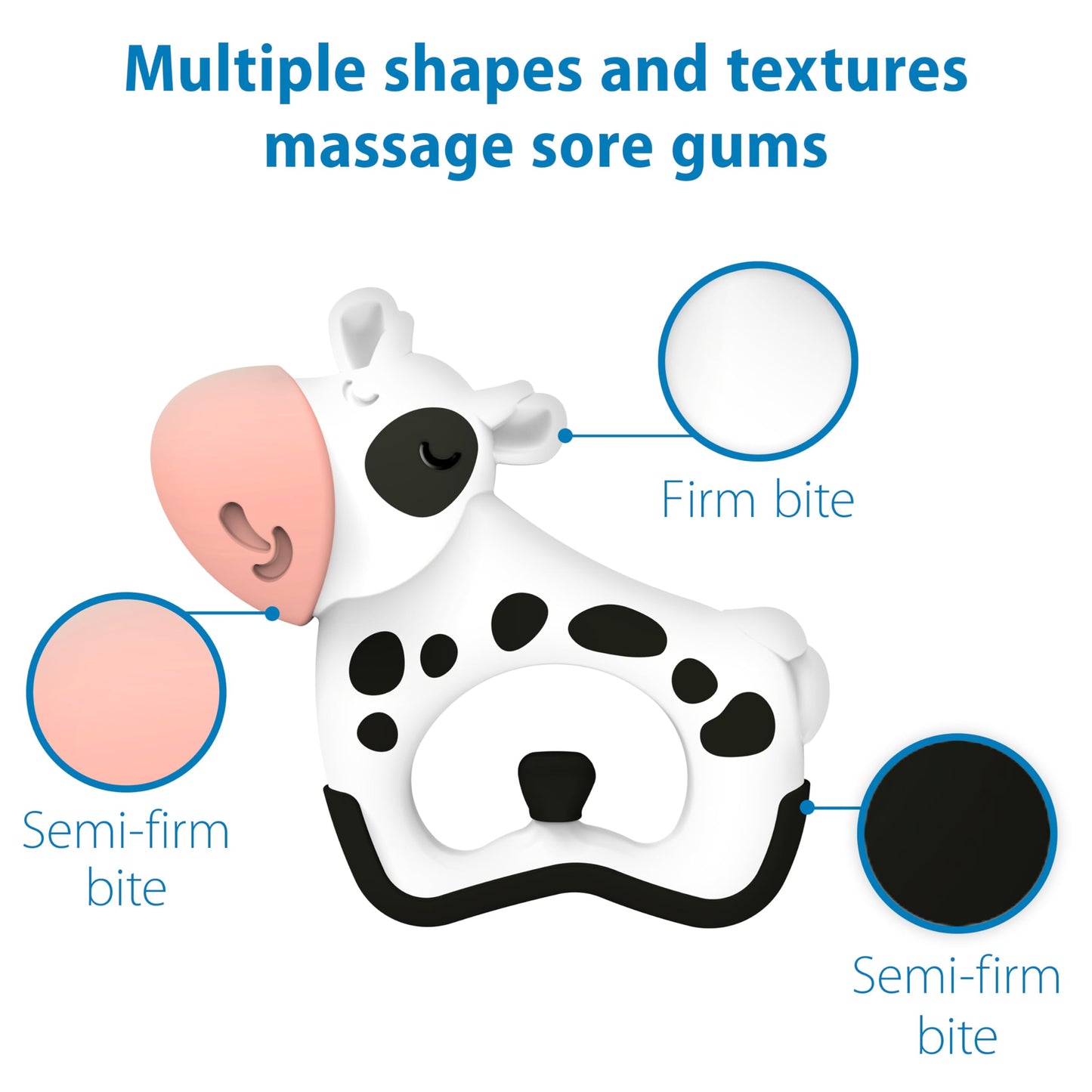 Dr. Brown's Ridgees Cow Baby Teether, Massaging Multi-Texture Teething Toy for Babies, Silicone Free, BPA-Free, 3m+