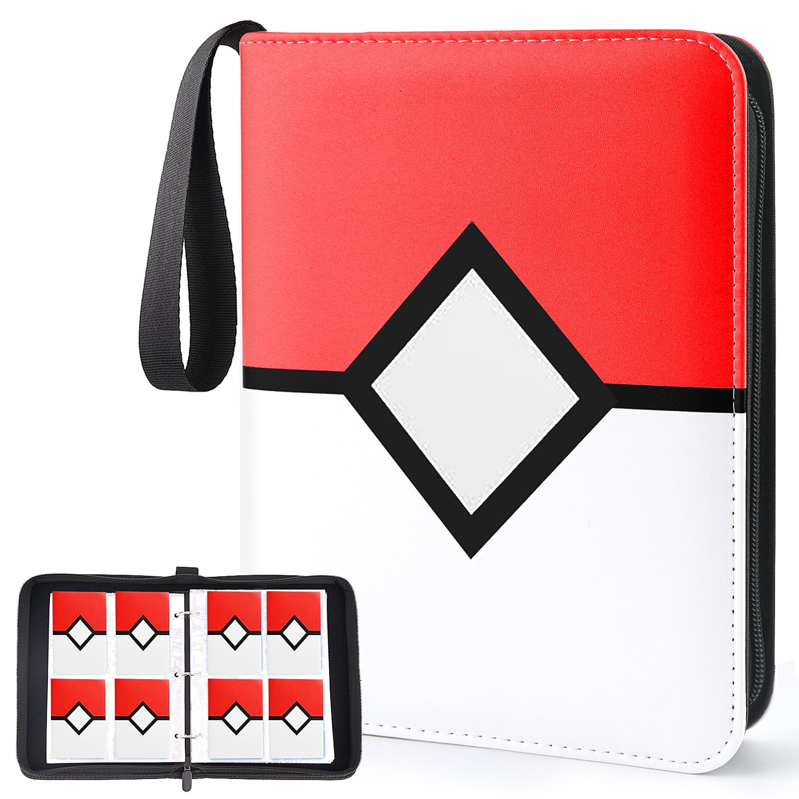 Trading Card Binder 4-Pockets, Card Binder Fits 400 Cards with 50 Removable Sleeves, Card Folder for MTG, TCG, Game Cards & Sports Cards-Red
