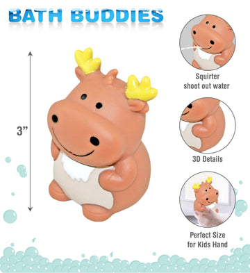 DolliBu Moose Bath Buddy Squirter - Floating Moose Rubber Bath Toy, Fun Water Squirting Bathtime Play For Toddlers, Cute and Soft Wild Life Animal Toy