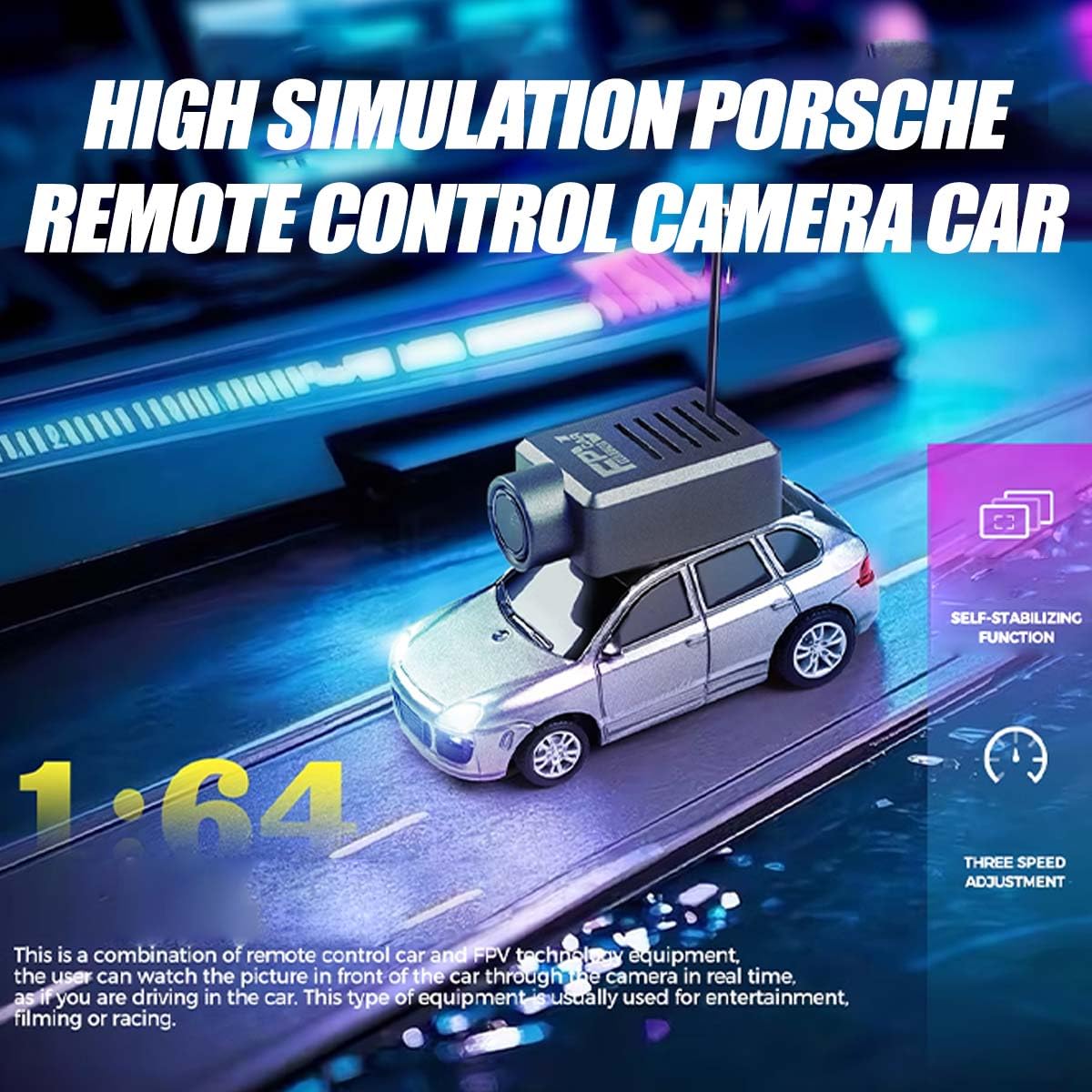 WOWOBONTOY Mini RC Car with HD FPV Camera, 1/64 Scale APP-Controlled Fully Proportional FPV Remote Control Racing Car with Gyro Stabilizer and LED