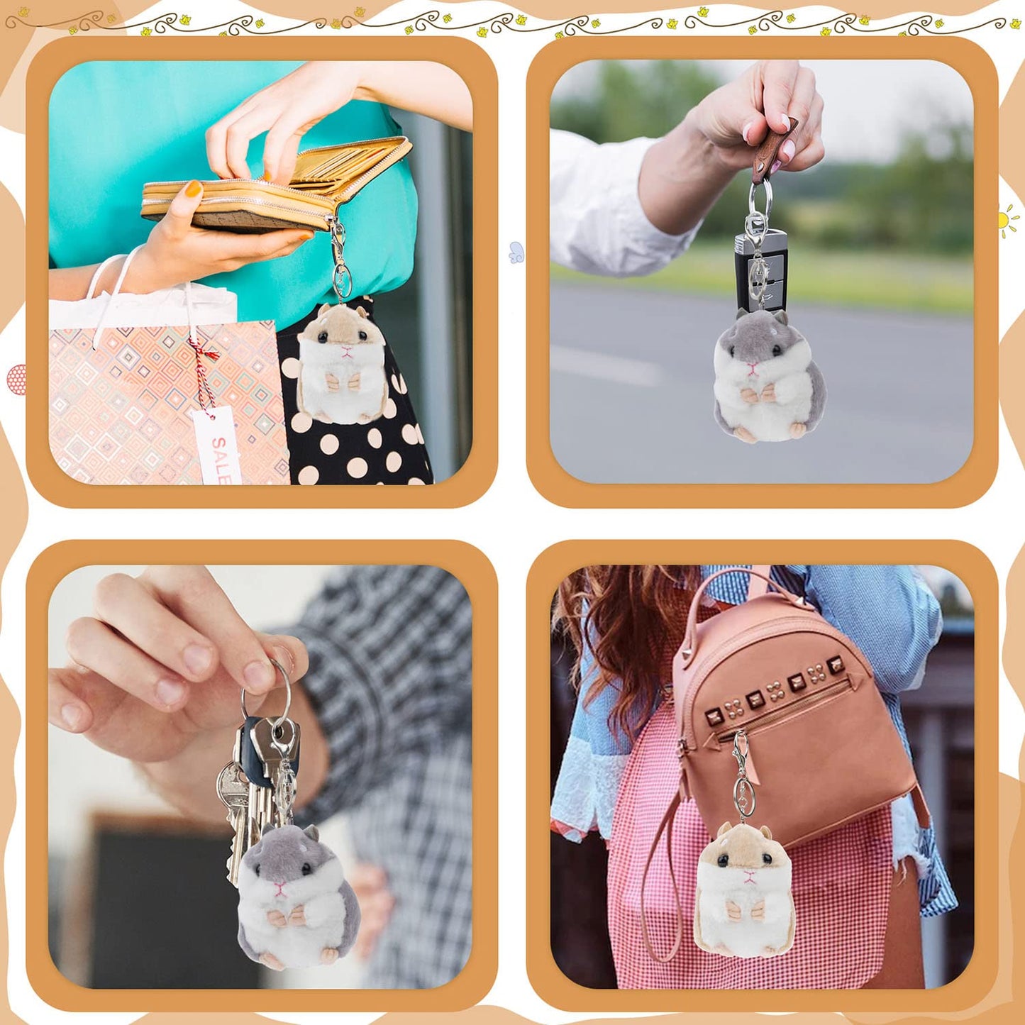 RAYNAG Set of 2 Cute Hamster Plush Keychains