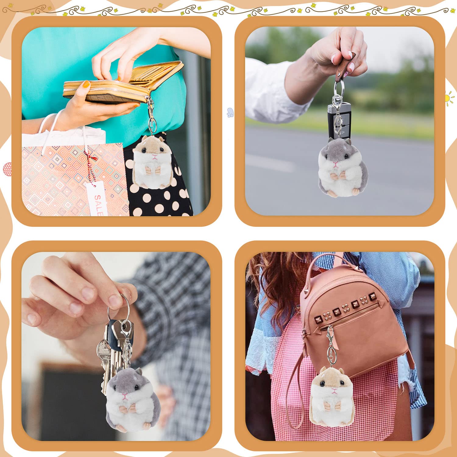 RAYNAG Set of 2 Cute Hamster Plush Keychains
