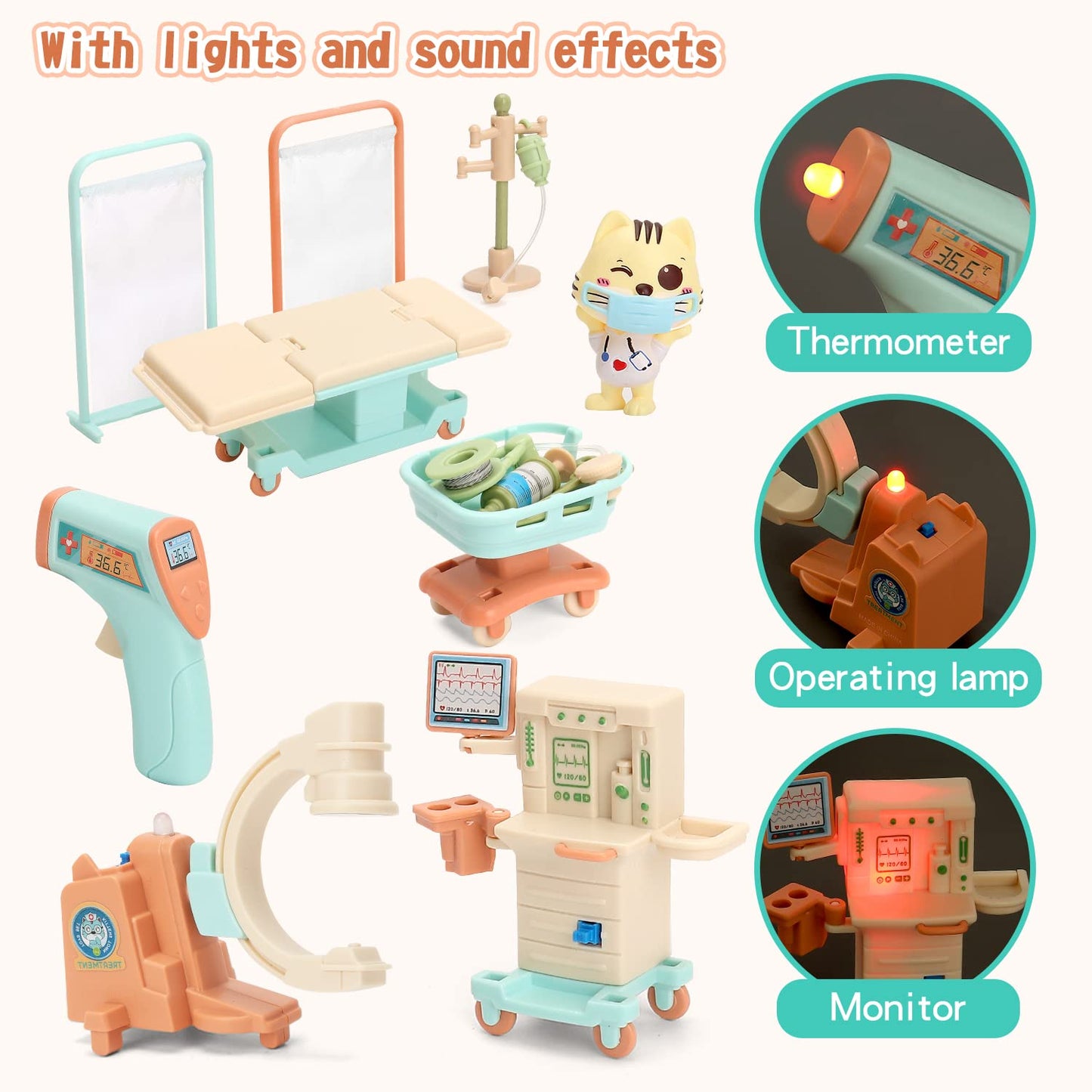 BananMelonBM Cat Dolls Doctor Pet Pretend Play Toys, Figures Playset Toy, Hospital and Ambulance Toy with Lights and Sound, Educational Toys, Gift