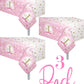 Oojami 3 Pack Light Pink Disposable Tablecloths 54 x 108 in with Pennant Banner, Plastic Rectangular Table Cover for 1st Birthday Girl, Party