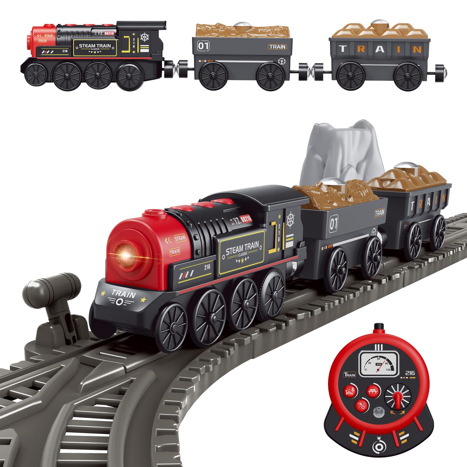 Motorized Train for Wooden Track, Remote Control Train with Magnetic Connection, Battery Operated Locomotive Trains for Toddlers, Compatible