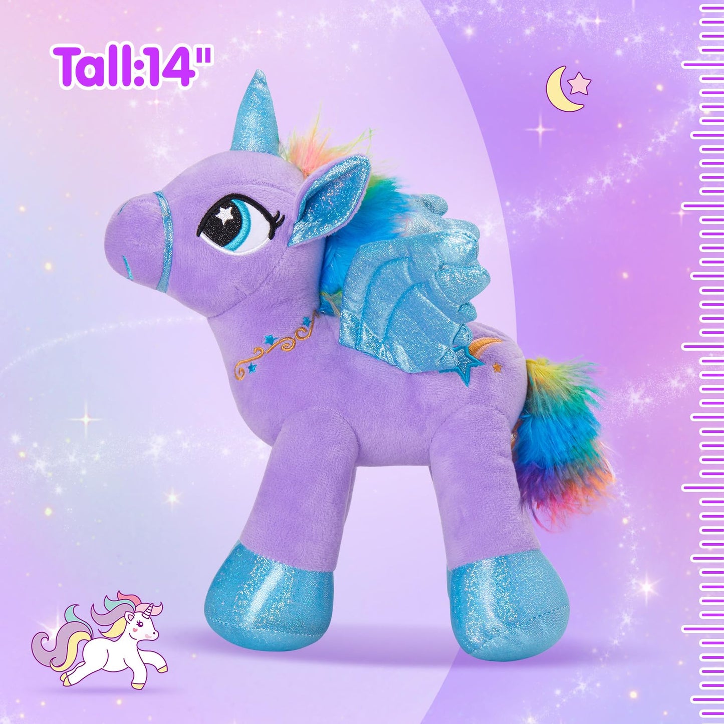 Houwsbaby 14'' Purple LED Light Up Unicorn Stuffed Animal,Unicorn Plush Toy,Glowing Horse Plush Toy Night Light Glitter Present for Kids Boys Girls