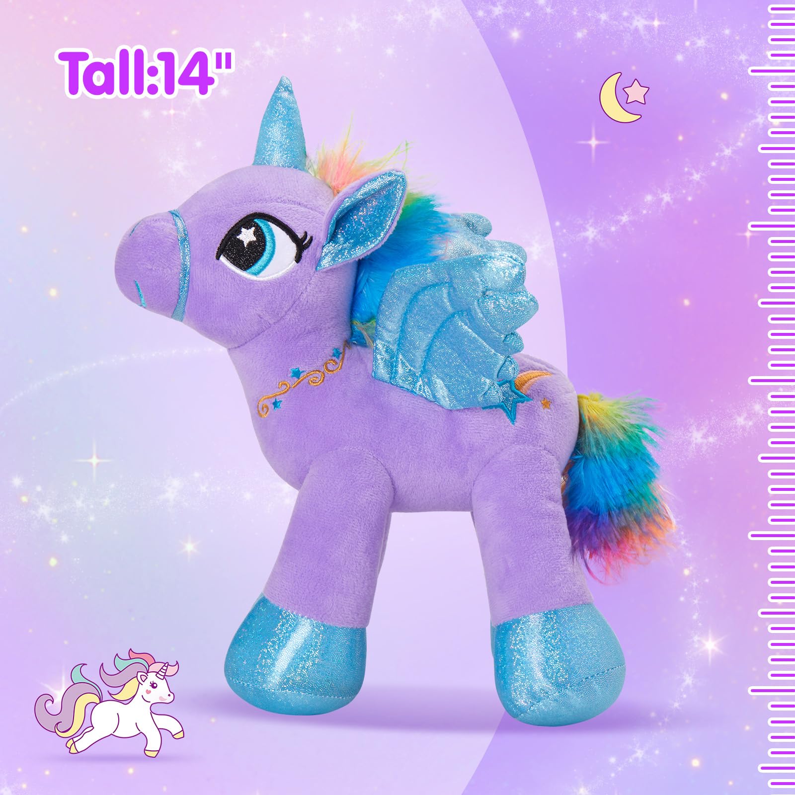 Houwsbaby 14'' Purple LED Light Up Unicorn Stuffed Animal,Unicorn Plush Toy,Glowing Horse Plush Toy Night Light Glitter Present for Kids Boys Girls