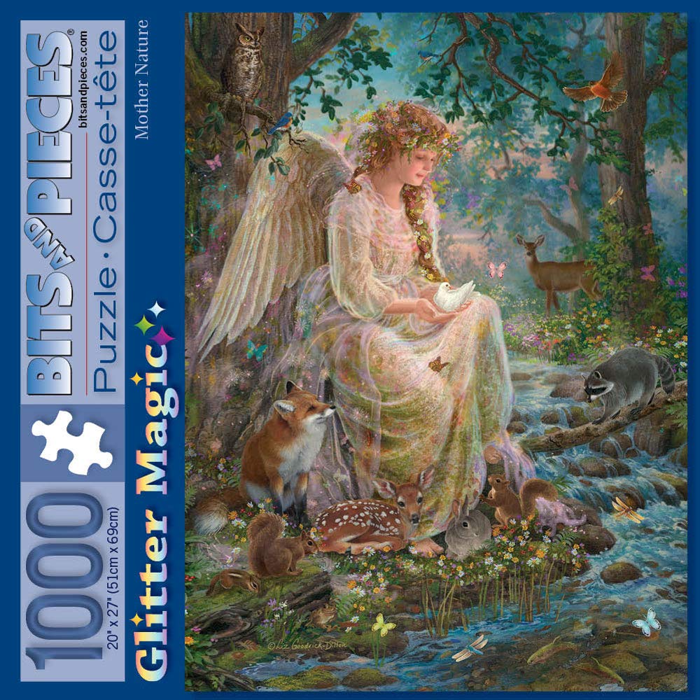 Bits and Pieces - 1000 Piece Jigsaw Puzzle for Adults - Embellished Glitter - Mother Nature - Forest Fantasy Angel Jigsaw Puzzle by Artist Liz
